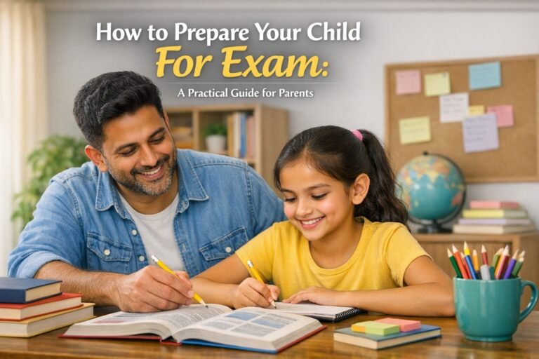 A father helping his daughter in preparation for exam.