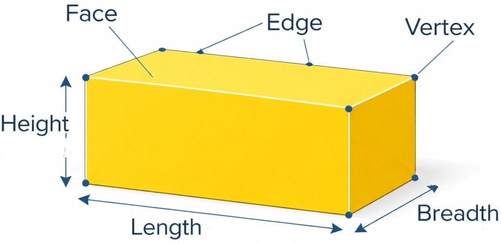 A cuboid with length, breadth and height.