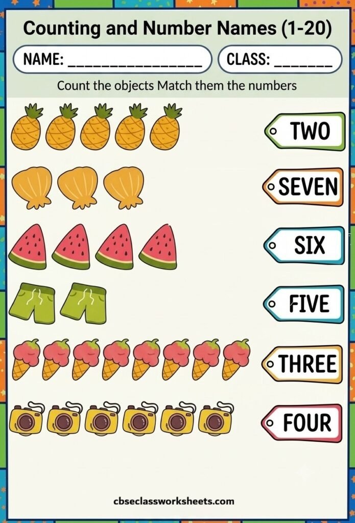 1 to 20 matching worksheet for nursery