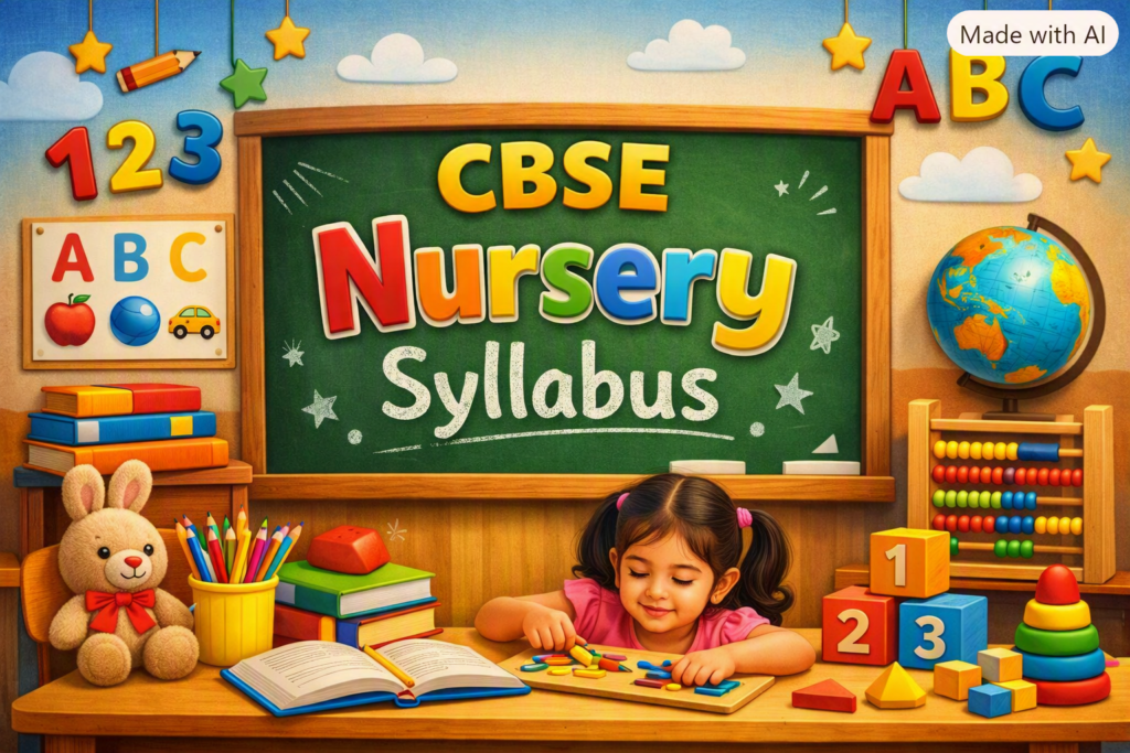 CBSE Nursery Syllabus illustration of a nursery kid in classroom