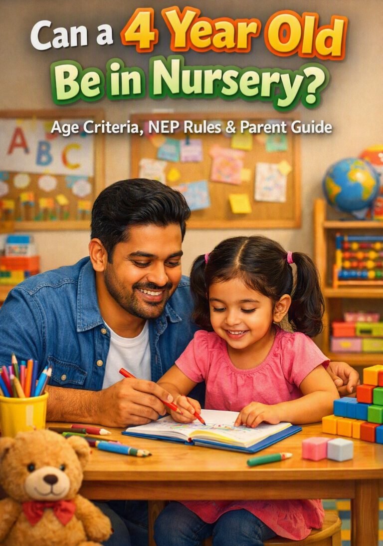 Can a 4 year old be in nursery? - A father with a 4 year old daughter working worksheets.
