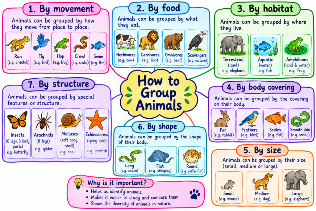 Mindmap on grouping animals Class 6 Diversity in the living world