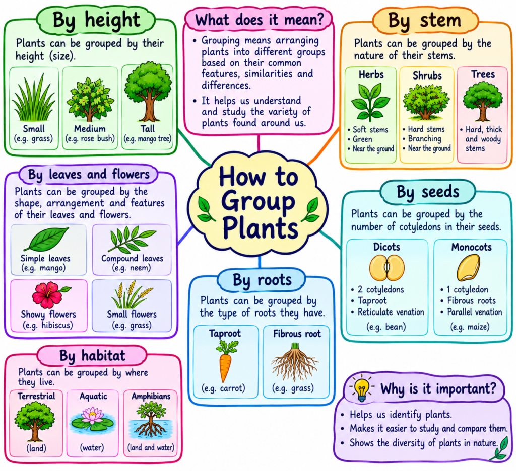 Mindmap on grouping plants Class 6 Diversity in the living world