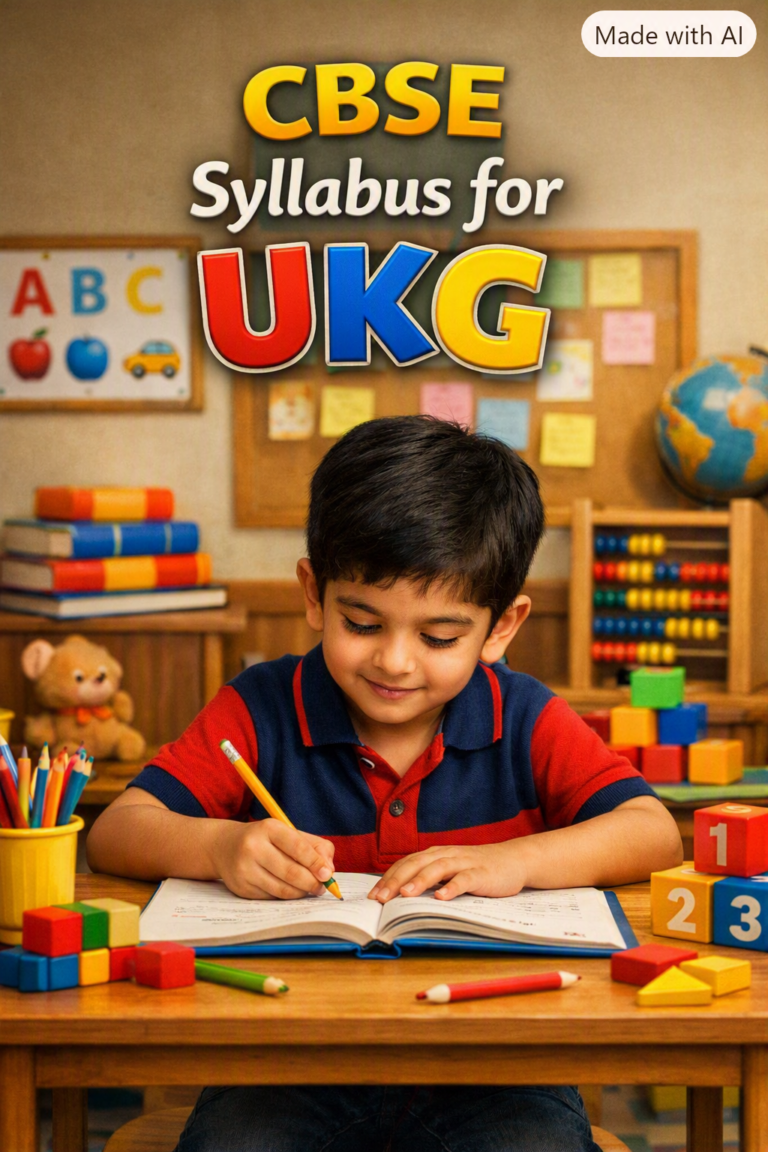 CBSE UKG Syllabus - a UKG boy in the classroom